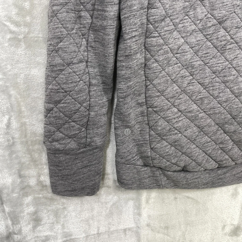 Lululemon Forever Warm Pullover Womens Size 6‎ Gray Quilted 1/4 Zip Lined Chunky